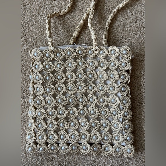Haute Hippie Anthropology Straw Raffia Pearl Embellished Tote - Picture 3 of 9